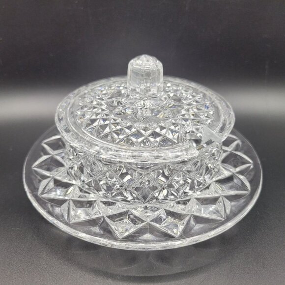 Crystal Condiment Bowl Dish Jam Sugar Tray Lid Spoon Hole Sparkle Two Piece - Picture 5 of 10